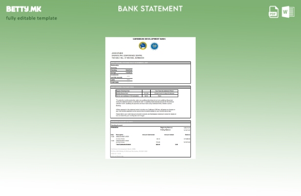 модерен стил шаблон за ексел банкарски извод од банкарски развој на Барбадос Кар
